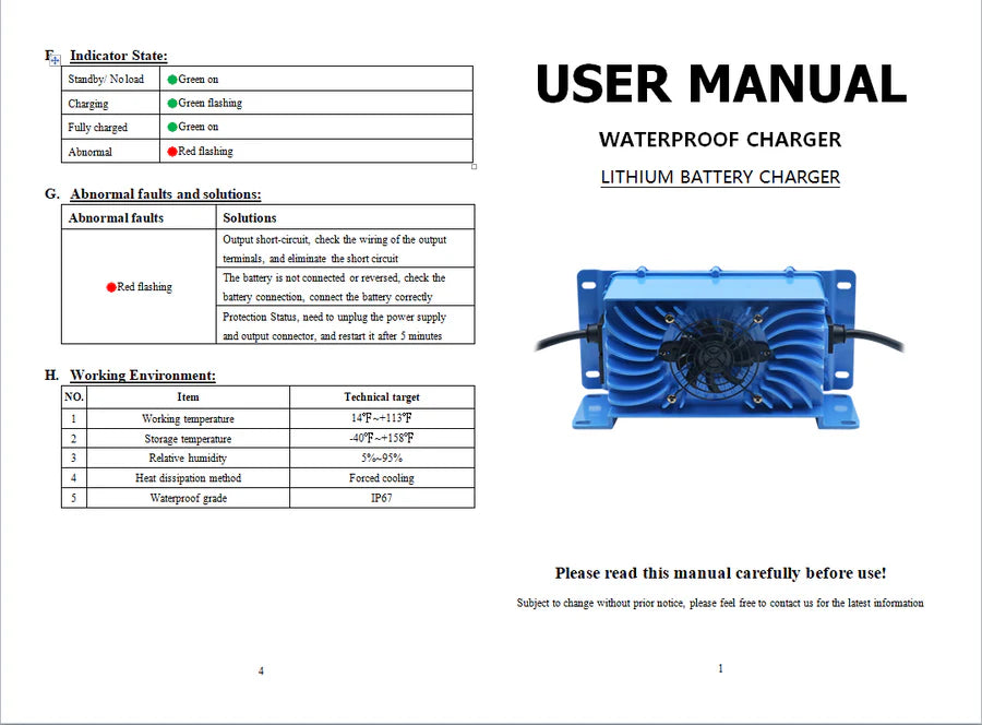 PowerHouse 36V 15A AC Waterproof Onboard Charger