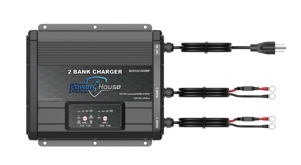 POWERHOUSE LITHIUM 2-BANK WATERPROOF BATTERY CHARGER 12V-24V