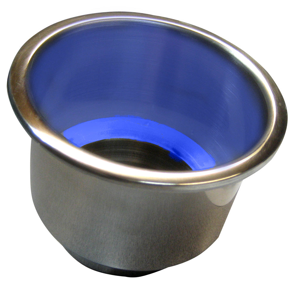 Whitecap Flush Mount Cup Holder w-Blue LED Light - Stainless Steel