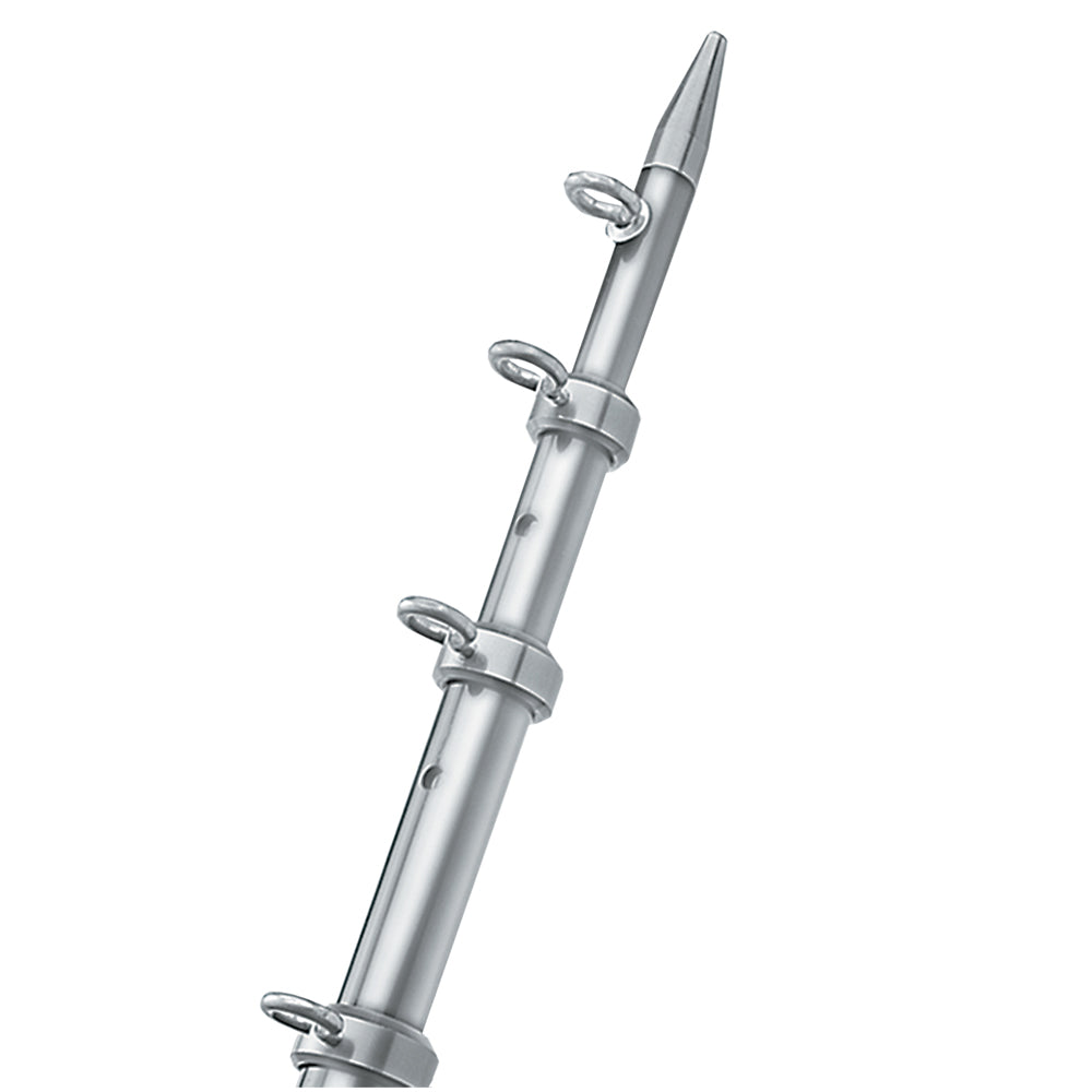 TACO 8' Center Rigger Pole - Silver w-Silver Rings & Tip - 1-1-8" Butt End Diameter