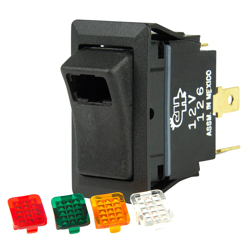 BEP SPST Rocker Switch - 1-LED w-4-Colored Covers - 12V-24V - ON-OFF