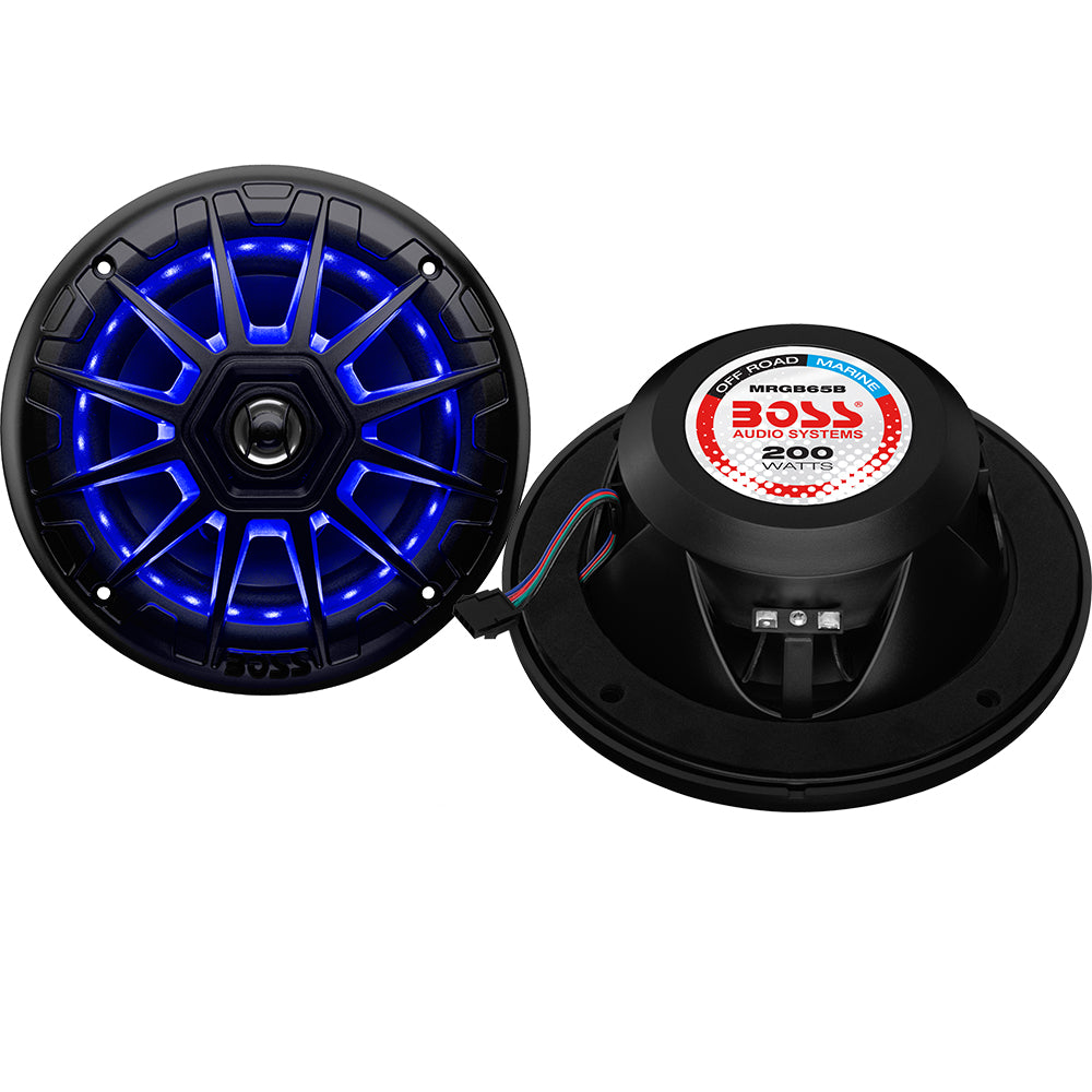 Boss Audio MRGB65B 6.5" 2-Way 200W Marine Full Range Speaker w-RGB LED Lights - Black - Pair