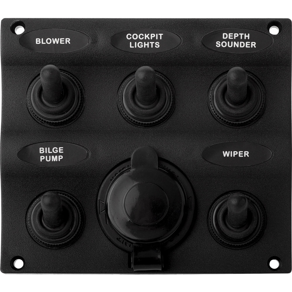 Sea-Dog Nylon Switch Panel - Water Resistant - 5 Toggles w-Power Socket