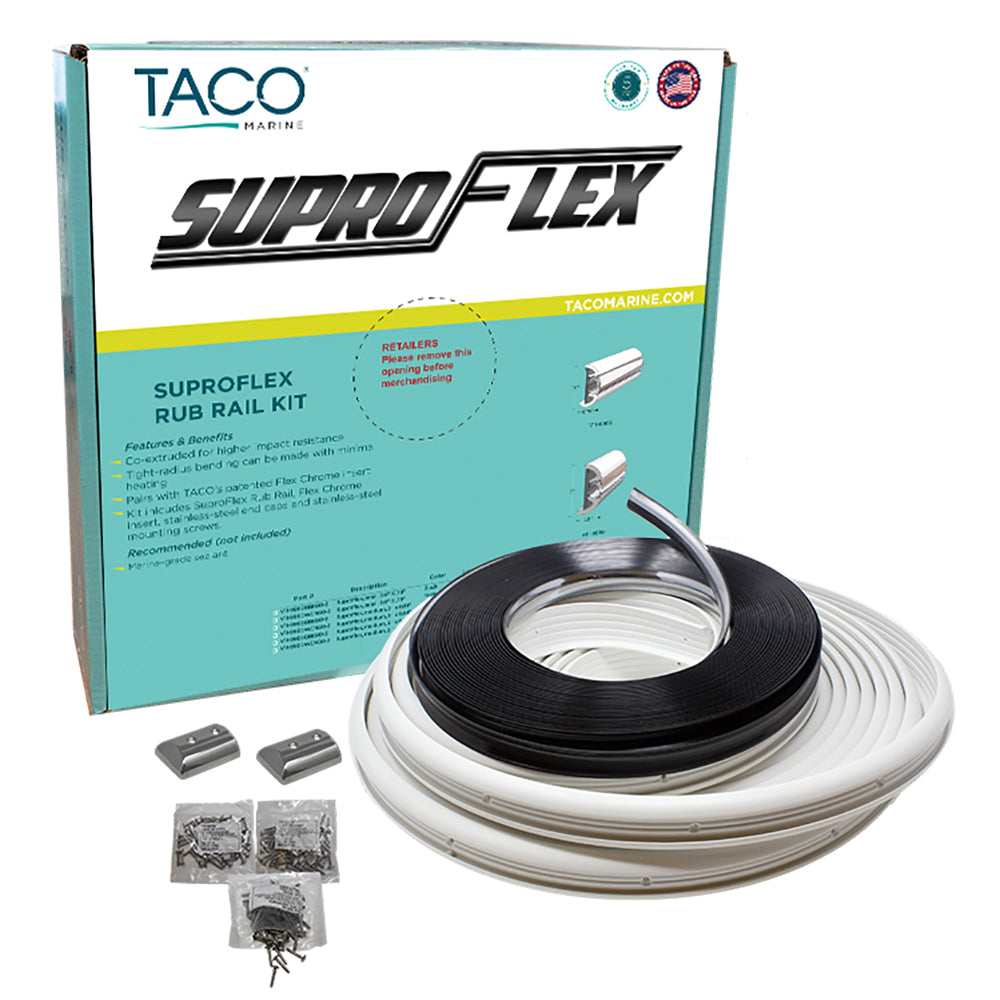 TACO SuproFlex Rub Rail Kit - White w-Flex Chrome Insert - 1.6"H x .78"W x 60'L
