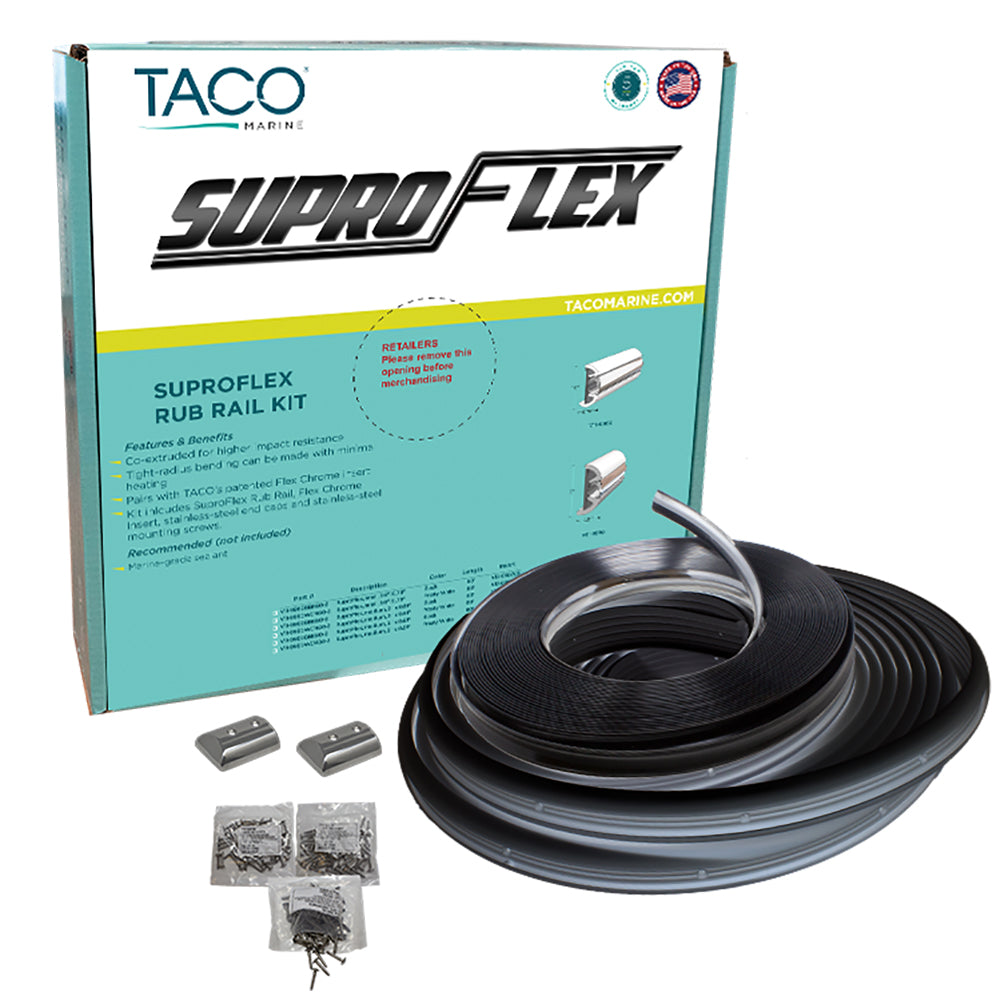 TACO SuproFlex Rub Rail Kit - Black w-Flex Chrome Insert - 2"H x 1.2"W x 60'L