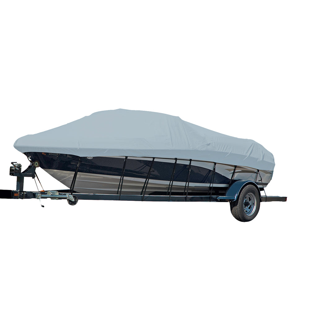Carver Performance Poly-Guard Styled-to-Fit Boat Cover f-18.5' Sterndrive V-Hull Runabout Boats (Including Eurostyle) w-Windshield & Hand-Bow Rails - Grey
