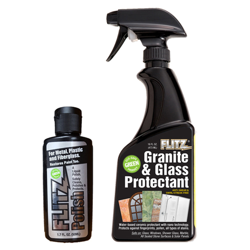 Flitz Granite & Glass Protectant 16oz Spray Bottle w-1-1.7oz Liquid Polish