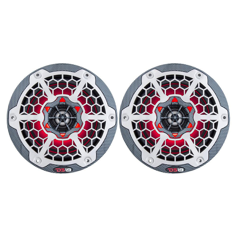 DS18 HYDRO 6.5" 2-Way Marine Speakers w-RGB LED Lights 375W - Black Carbon Fiber