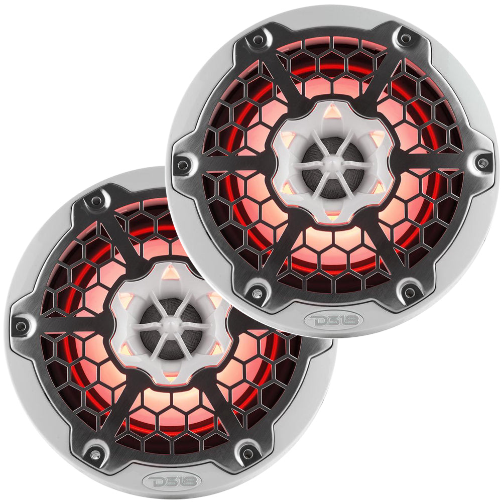 DS18 New Edition HYDRO 6.5" 2-Way Marine Speakers w-RGB LED Lighting 300W - White