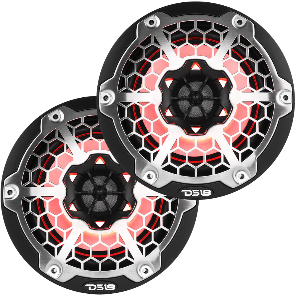 DS18 New Edition HYDRO 6.5" 2-Way Marine Speakers w-RGB LED Lighting 300W - Black
