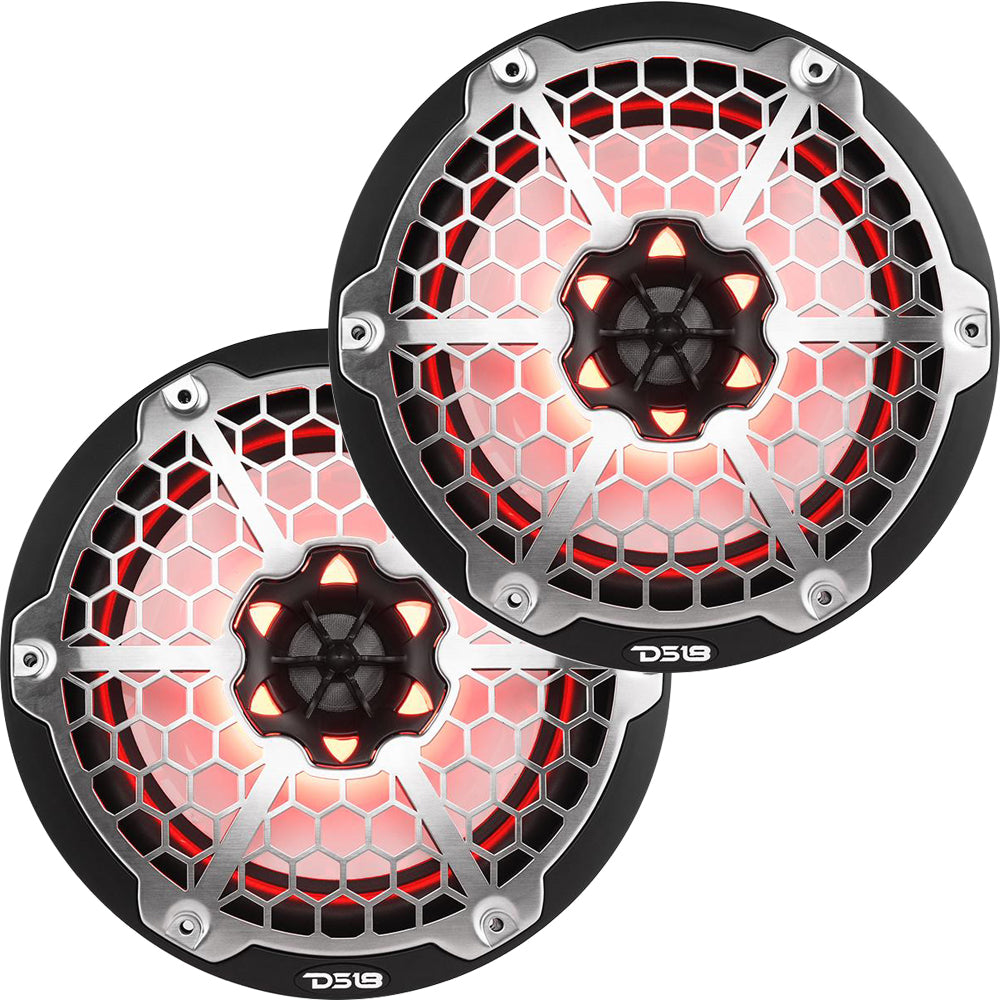 DS18 New Edition HYDRO 8" 2-Way Marine Speakers w-RGB LED Lighting 375W - Black