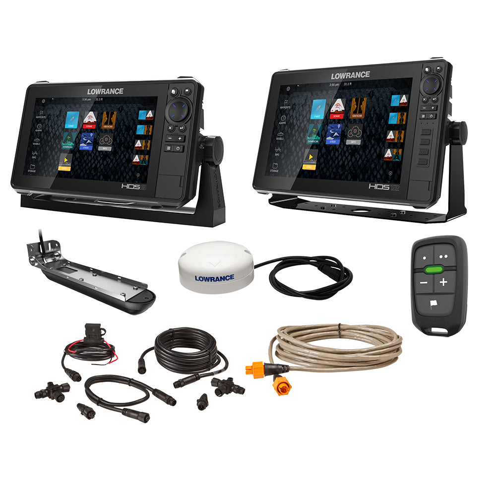 Lowrance HDS Live Bundle - 9" & 12" Display AI 3-In-1 T-M Transducer, Point 1 GPS Antenna, LR-1 Remote & Cabling
