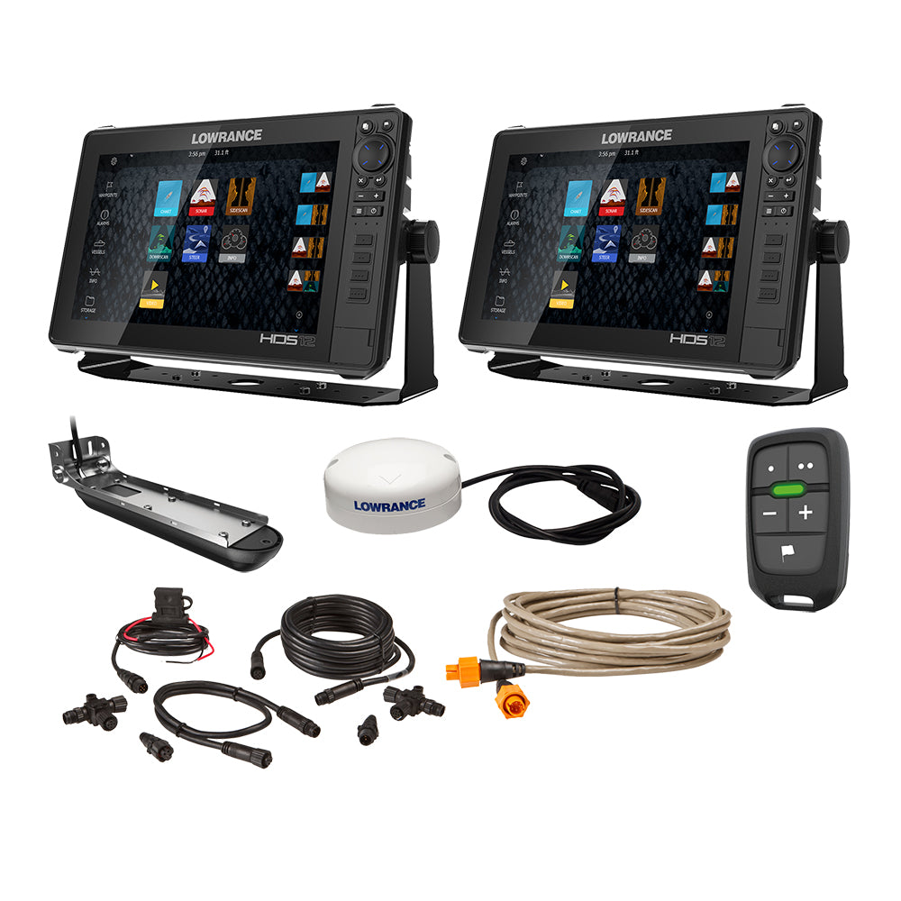 Lowrance HDS Live Bundle - 2 -12" Displays, AI 3-In-1 T-M Transducer, Point 1 GPS, LR-1 Remote & Cabling